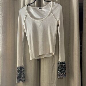 We The Free/Free people Cream Art Long Sleeve Knit Top w/ Patterned Cuffs, XS/S